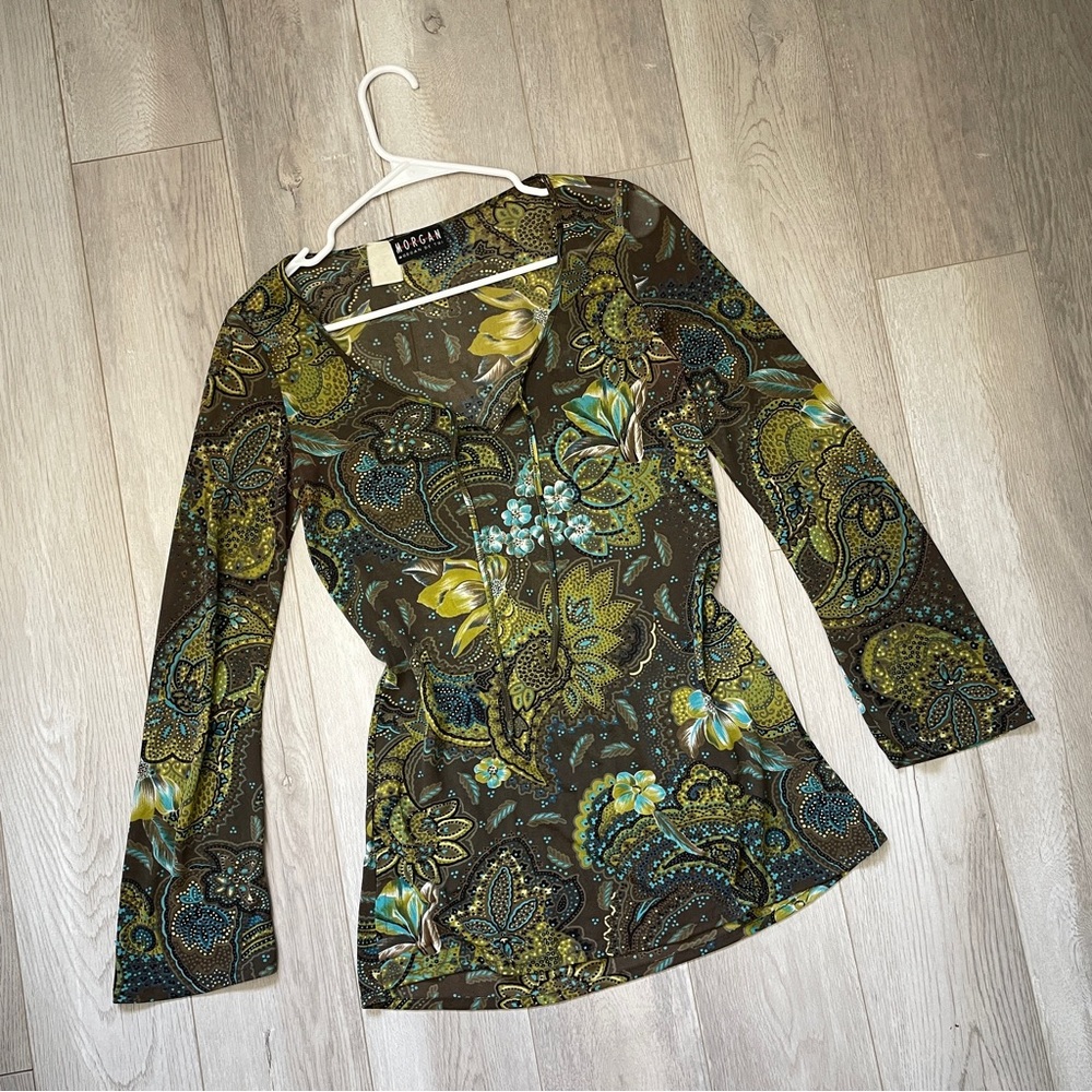 Morgan De Toi Paisley Top womens Brown Green (medium) boho 70s abstract funky